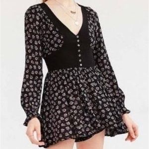 Urban outfitters Ecote Pia Long-Sleeve Button-Waist Romper